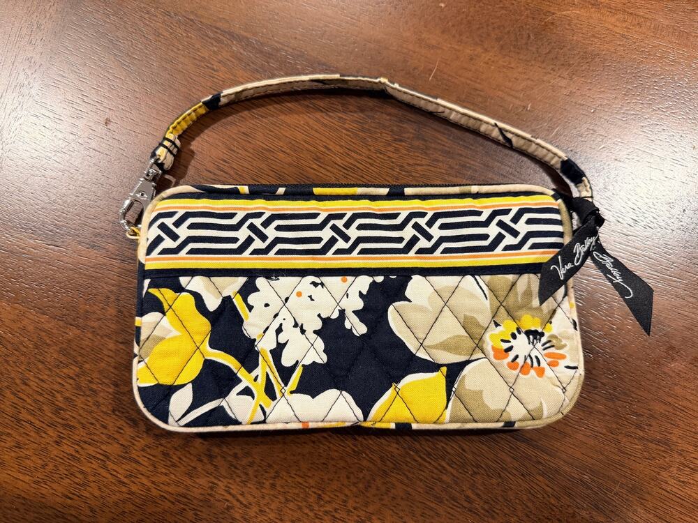 Vera Bradley, Yellow and Black Floral Dogwood Print Zip Around Wristlet